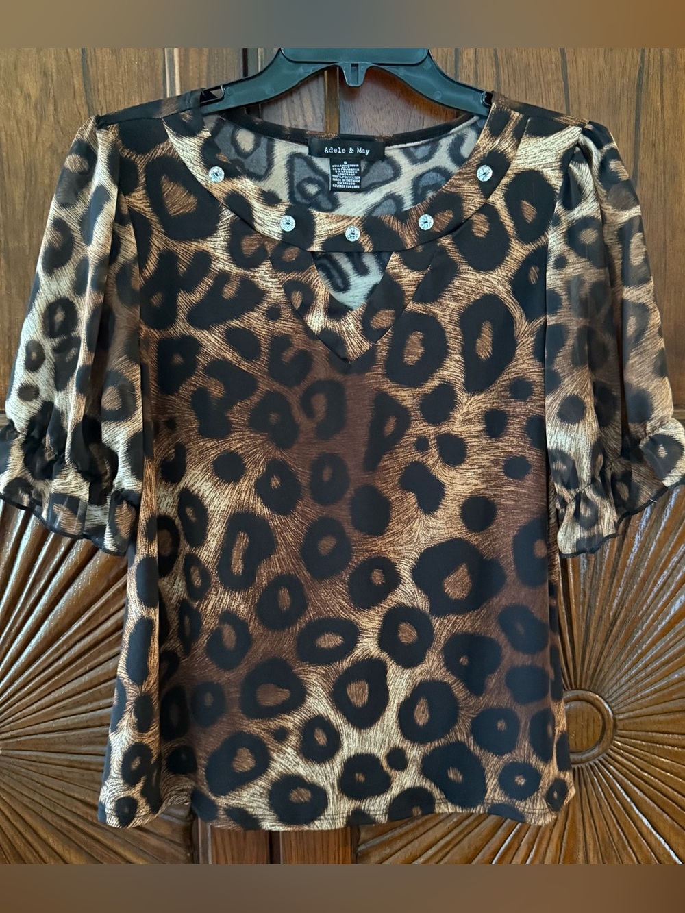 Adele & May Brown Leopard Print Puff Sleeve Blouse - Size S